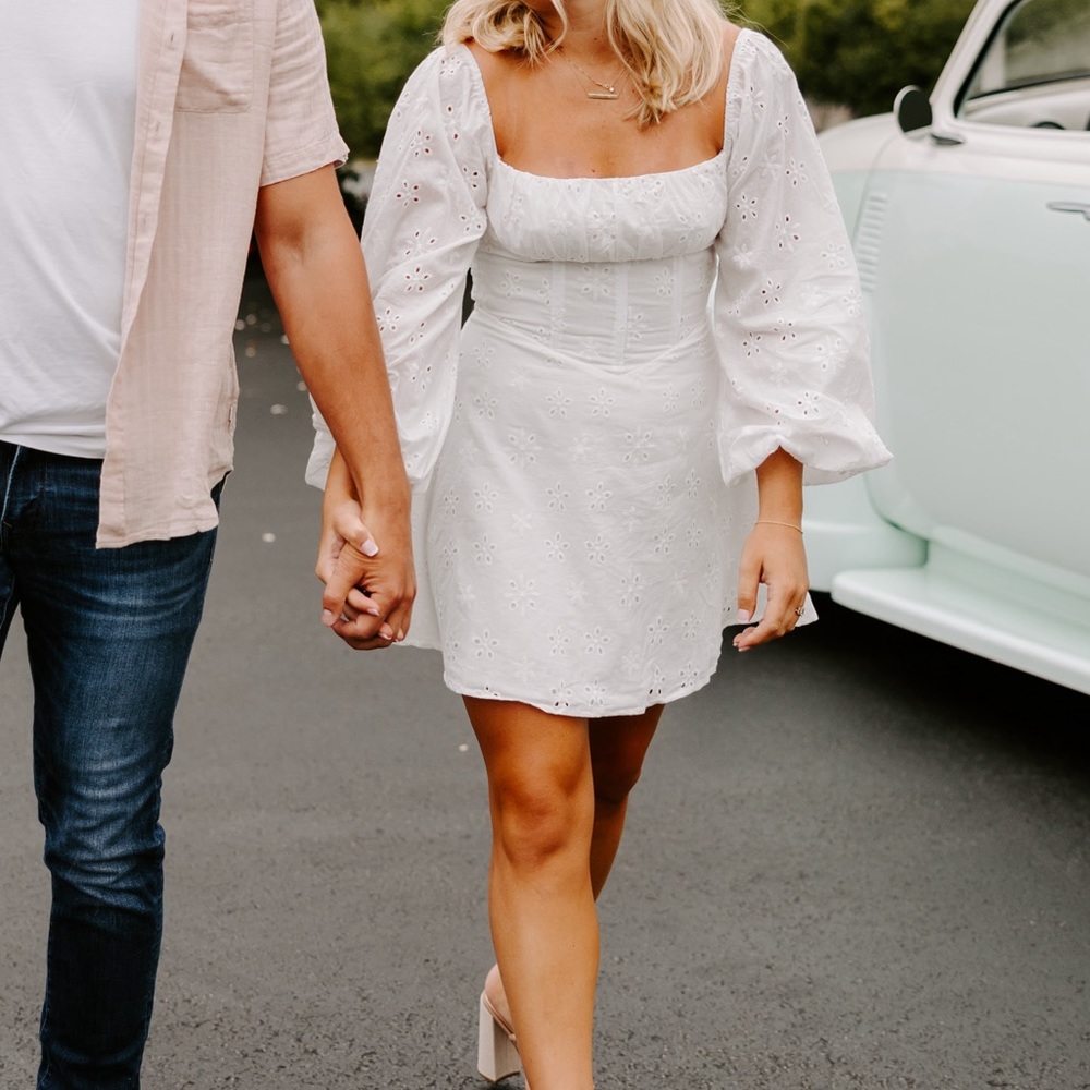 White long sleeve mini dress